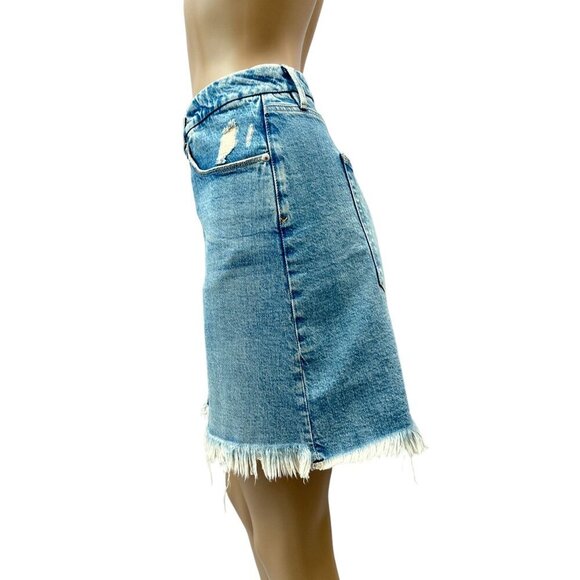 Good American Distressed Raw Hem Denim Mini Skirt Indigo Blue Womens XL, 20 - Picture 14 of 16